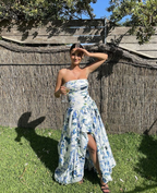 Strapless Print Floral Long Classy Prom Dress Classy Evening Gown