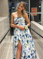 Strapless Print Floral Long Classy Prom Dress Classy Evening Gown