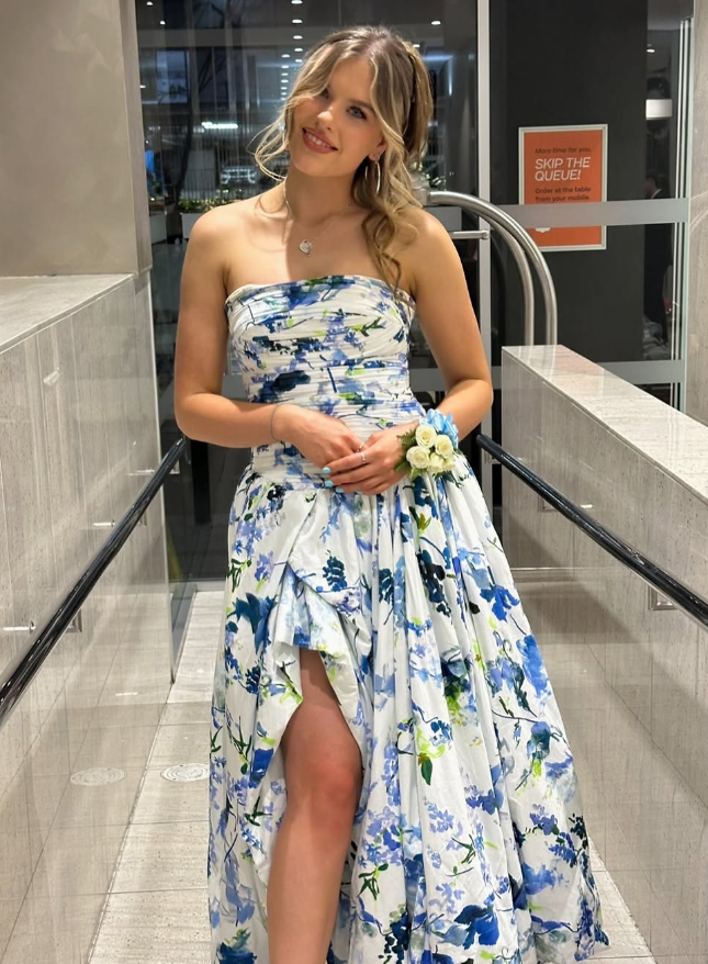 Strapless Print Floral Long Classy Prom Dress Classy Evening Gown