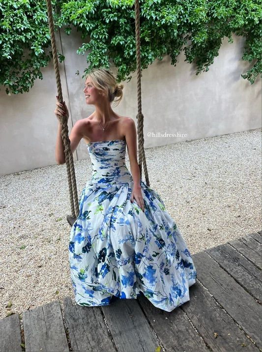 Strapless Print Floral Long Classy Prom Dress Classy Evening Gown