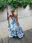 Strapless Print Floral Long Classy Prom Dress Classy Evening Gown