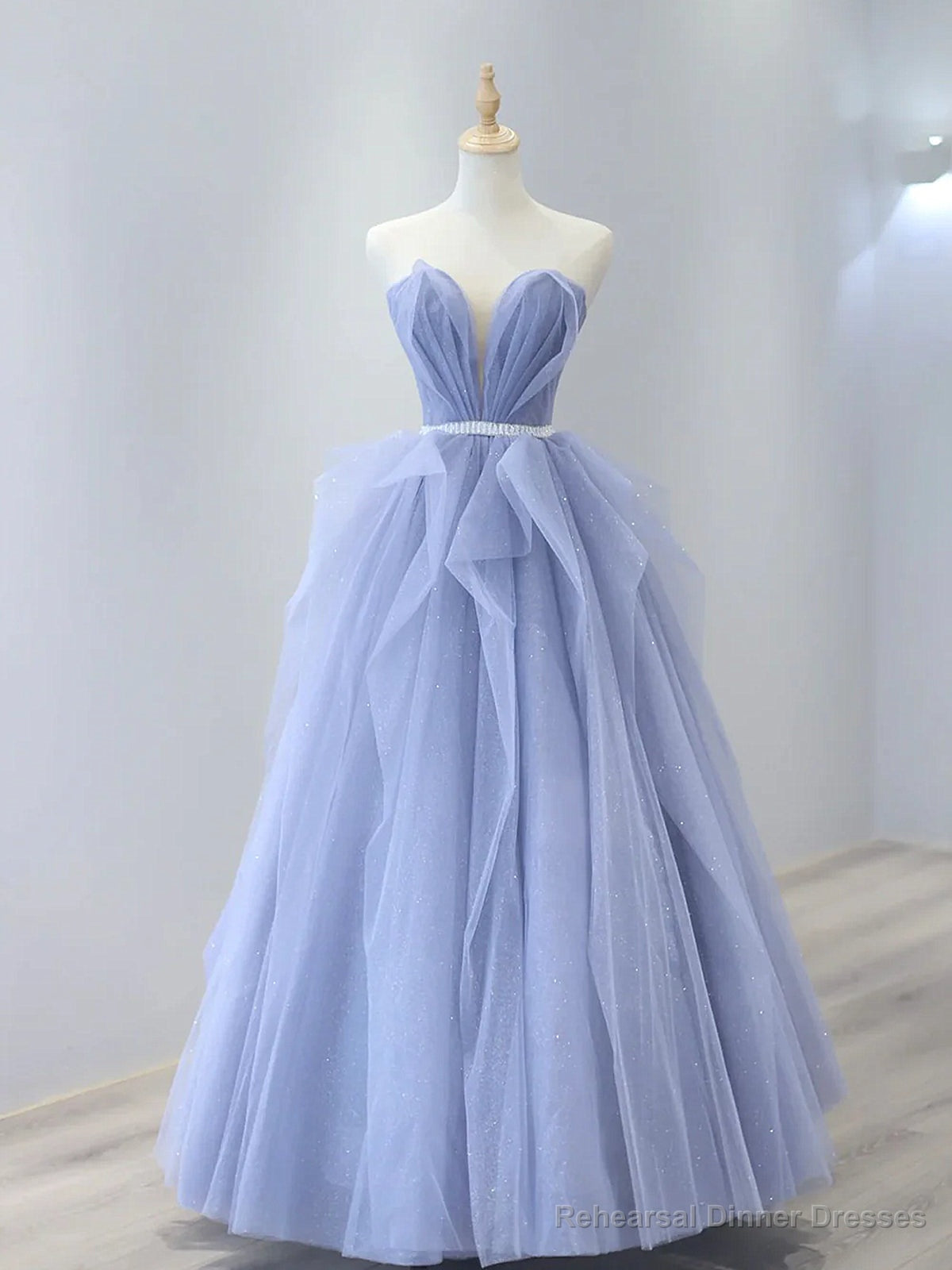Strapless Purple Tulle Long Prom Dresses, A-Line Purple Long Formal Evening Dress Main image