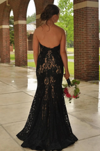 Strapless Red Appliques Mermaid Sleeveless Lace Long Classy Prom Dress