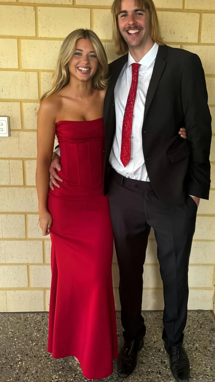 Strapless Red Mermaid Long Classy Prom Dress,