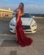 Strapless Red Sequin Classy Dress Mermaid Sparkly Classy Prom Dress