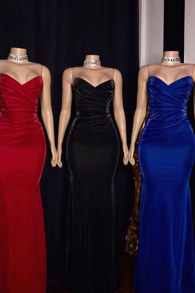 Strapless Ruffled V-Neck Mermaid Floor Length Prom Dresses Secondary image