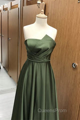 Strapless Satin Floor Length Bridesmaid Dress