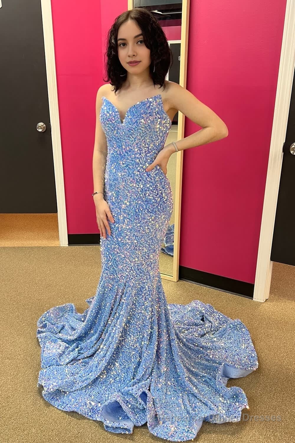 Strapless Sequins Black Mermaid Prom Dress