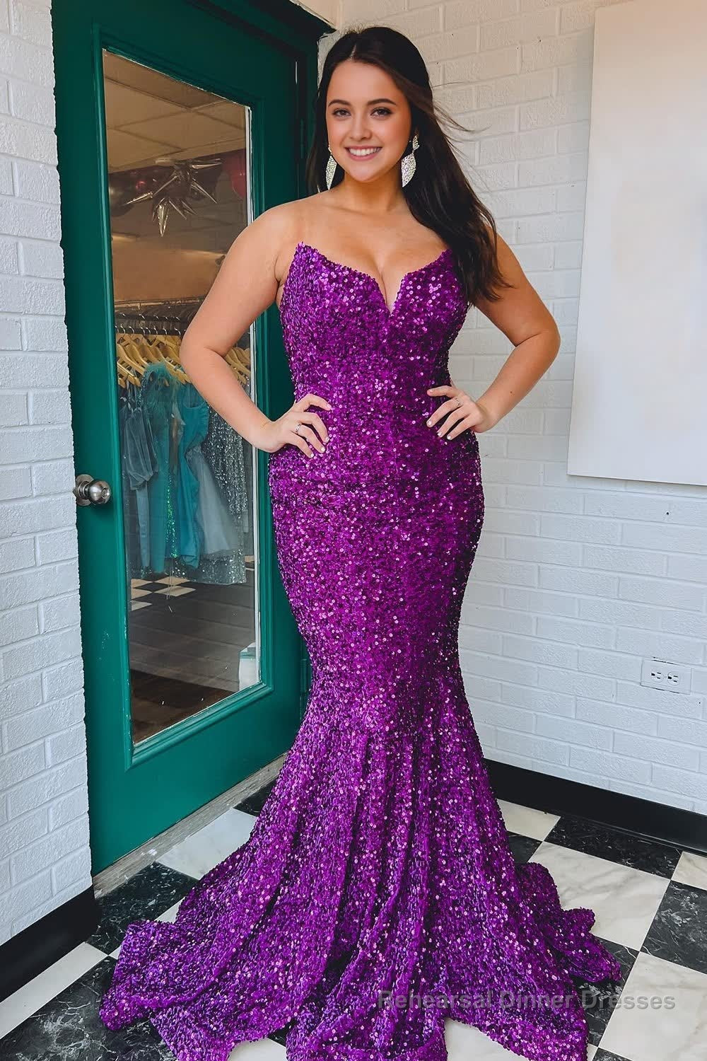 Strapless Sequins Black Mermaid Prom Dress