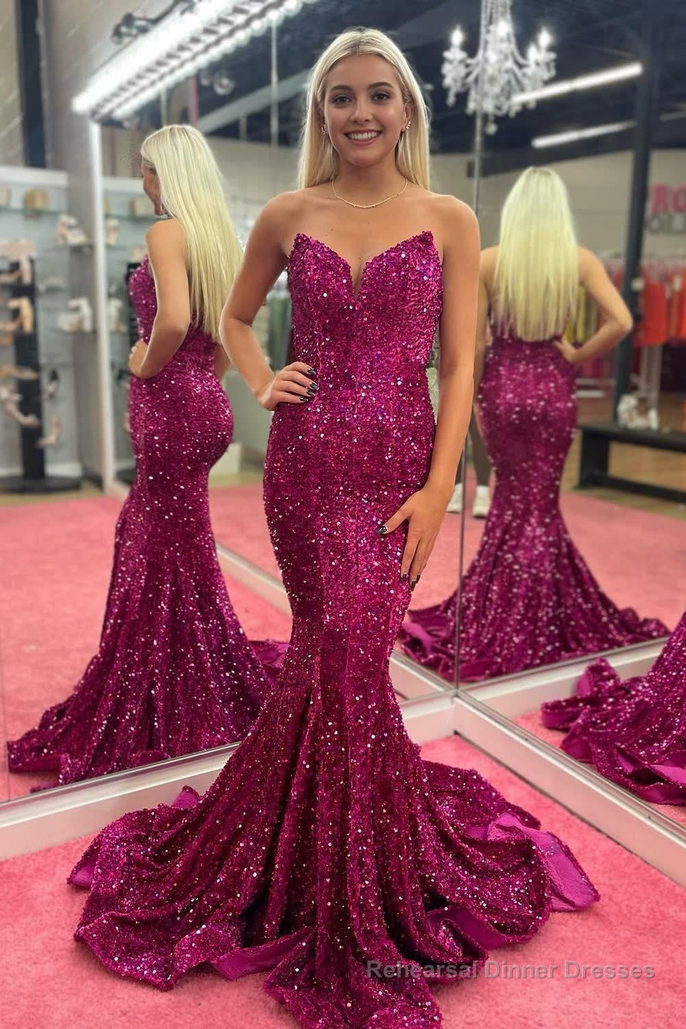 Strapless Sequins Black Mermaid Prom Dress Main image