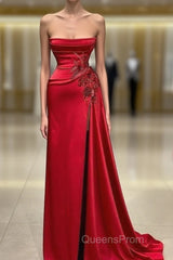 Strapless Sexy Red Mermaid Evening Prom Dress