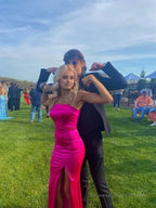 Strapless Sheath Pink Long Prom Dresses Satin Party Dresses
