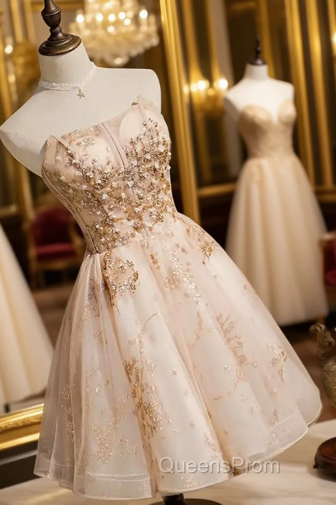 Strapless Short Champagne Party Dress Homecoming Dress With Sequins Main image
