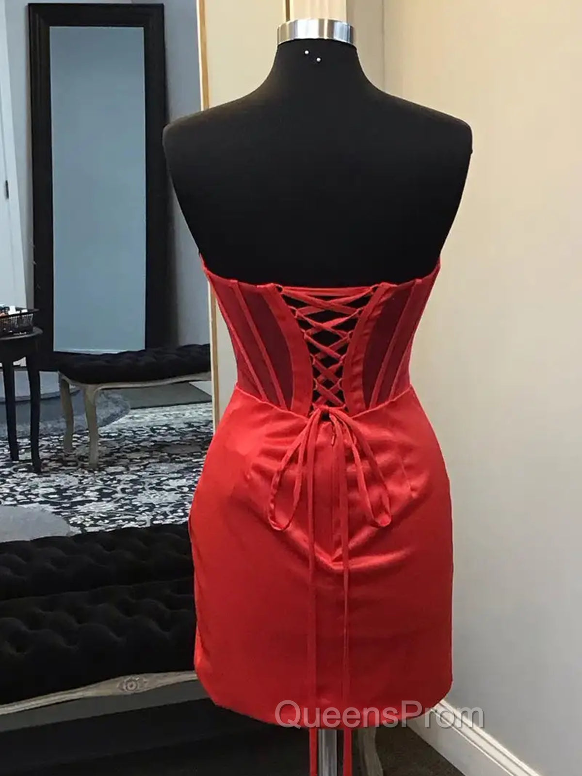 Strapless Short Satin Evening Prom Dress, Short Formal Homecoming Dress Secondary image