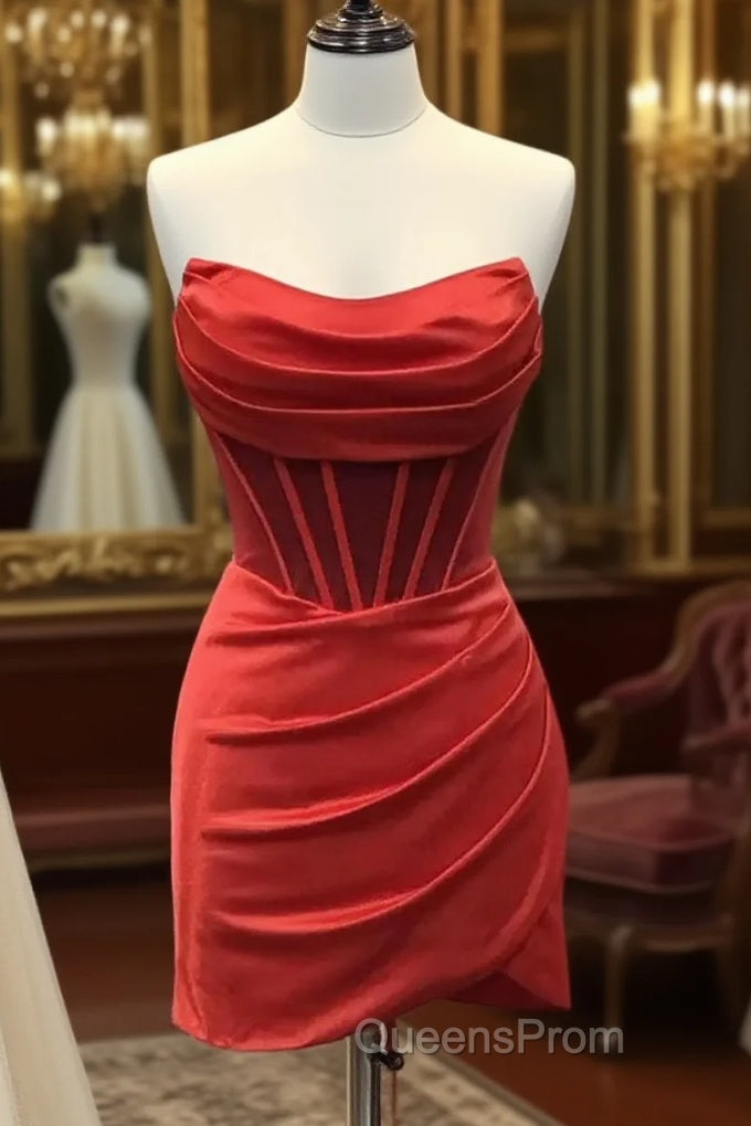 Strapless Short Satin Evening Prom Dress, Short Formal Homecoming Dress Main image