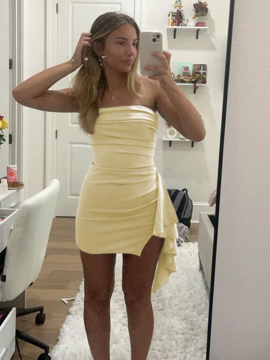 Strapless Spandex Bodycon Homecoming & Cocktail Dress With Slit