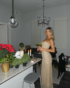 Strapless Sparkly Long Classy Prom Dress Sheath Birthday Party Dress