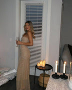 Strapless Sparkly Long Classy Prom Dress Sheath Birthday Party Dress