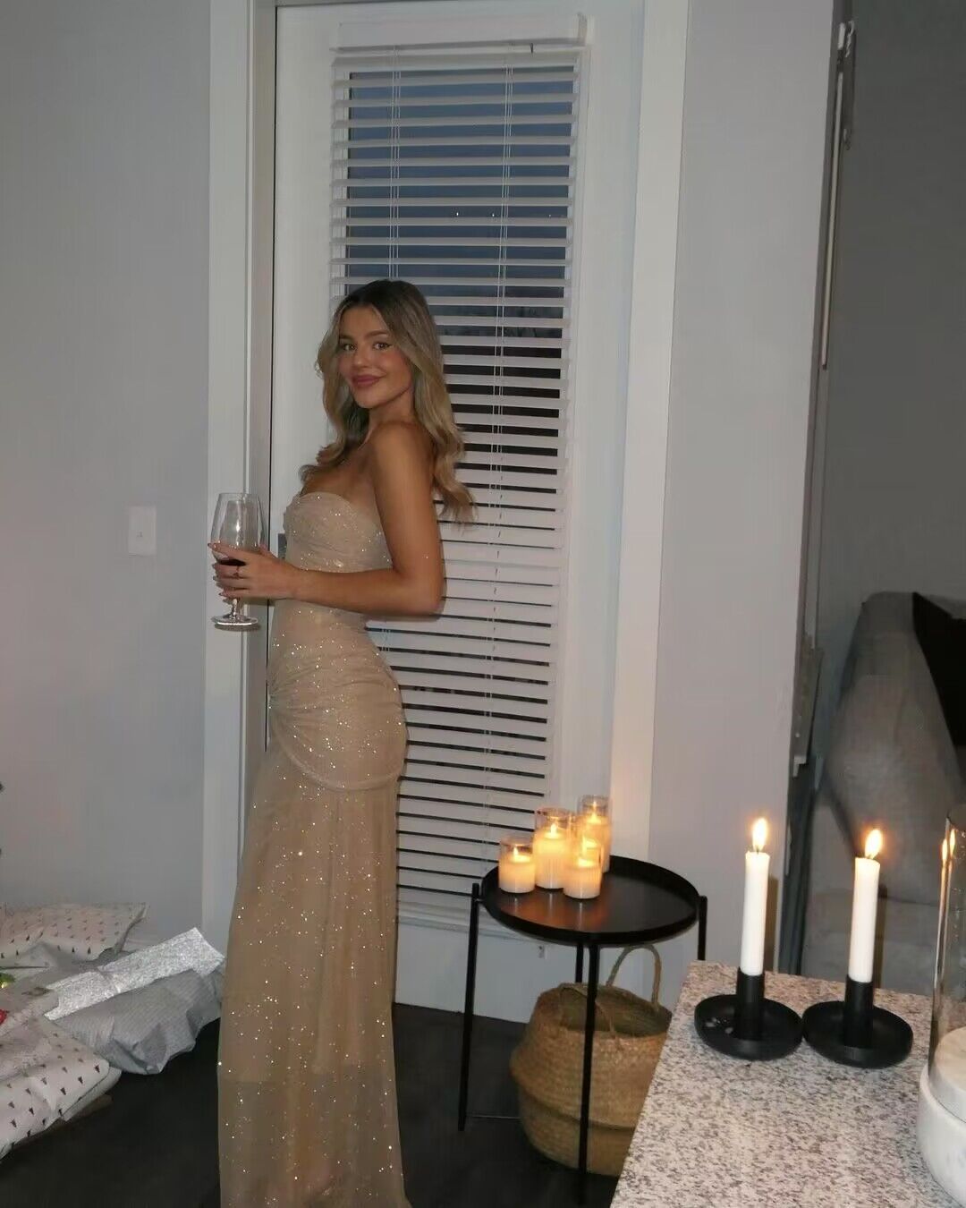 Strapless Sparkly Long Classy Prom Dress Sheath Birthday Party Dress