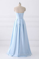 Strapless Stain Evening Prom Dress With Pockets