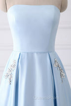Strapless Stain Evening Prom Dress With Pockets