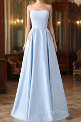 Strapless Stain Evening Prom Dress With Pockets
