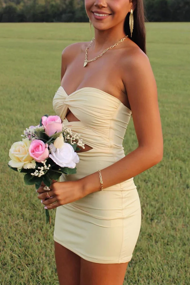 Strapless Sweetheart Keyhole Pleated Satin Tight Party Homecoming Dress Main image