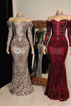 Strapless Sweetheart Sequins Floor Length Mermaid Evening Dresses With Sleeves