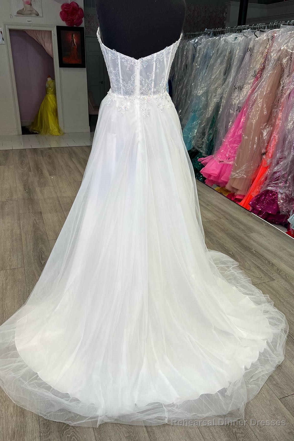 Strapless White Lace Corset Long Formal Dress with Rhinestones Secondary image