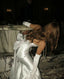Strapless White Satin Mermaid Wedding Dress With Bowknot