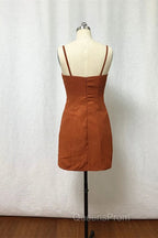 Straps Burnt Orange Bridesmaid Dresss With Removable Train