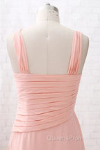 Straps Chiffon Long Bridesmaid Dress Coral Formal Wedding Party Dress