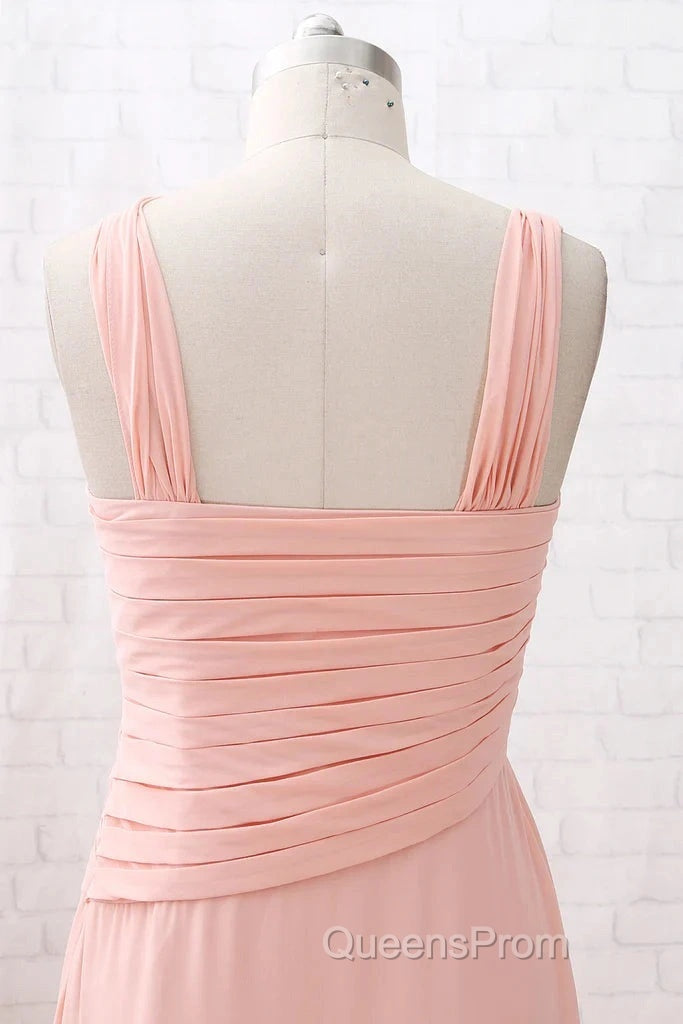 Straps Chiffon Long Bridesmaid Dress Coral Formal Wedding Party Dress
