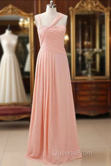 Straps Chiffon Long Bridesmaid Dress Coral Formal Wedding Party Dress