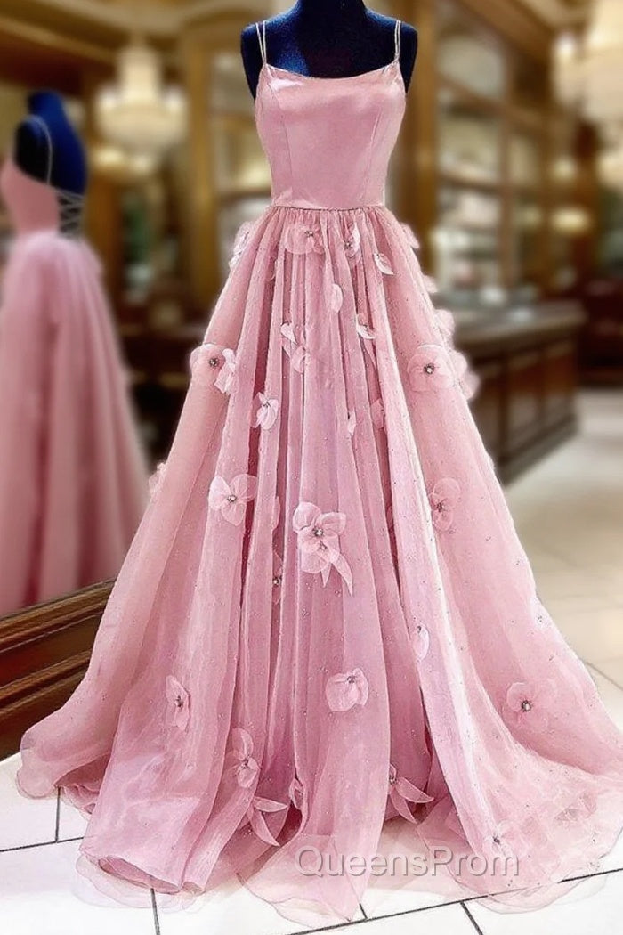 Straps Flower Cross Criss Pink Satin Double Back Evening Prom Dress Main image