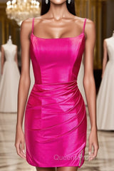 Straps Fuchsia Ruched Bodycon Homecoming Dress