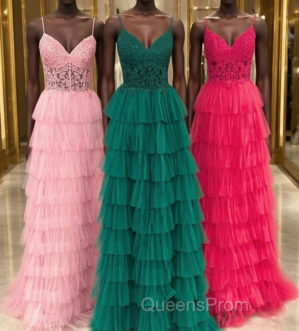 Straps Pink Lace Corset Layered Tulle Formal Dress Main image