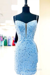 Straps Royal Blue Sequins Bodycon Homecoming Dress