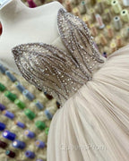 Stunning Beaded Strapless Tulle Ball Gown Ruffles Dress