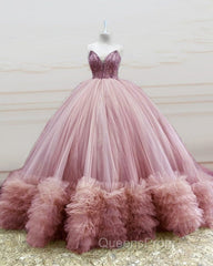 Stunning Beaded Strapless Tulle Ball Gown Ruffles Dress