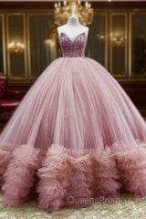 Stunning Beaded Strapless Tulle Ball Gown Ruffles Dress