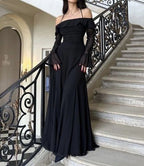 Stunning Black Off-The-Shoulder Mermaid Classy Prom Dress Birthday Outfits