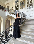 Stunning Black Off-The-Shoulder Mermaid Classy Prom Dress Birthday Outfits