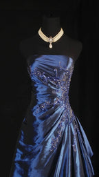 Stunning Blue Strapless Beaded Long Classy Prom Dress Classy Evening Classy Dress