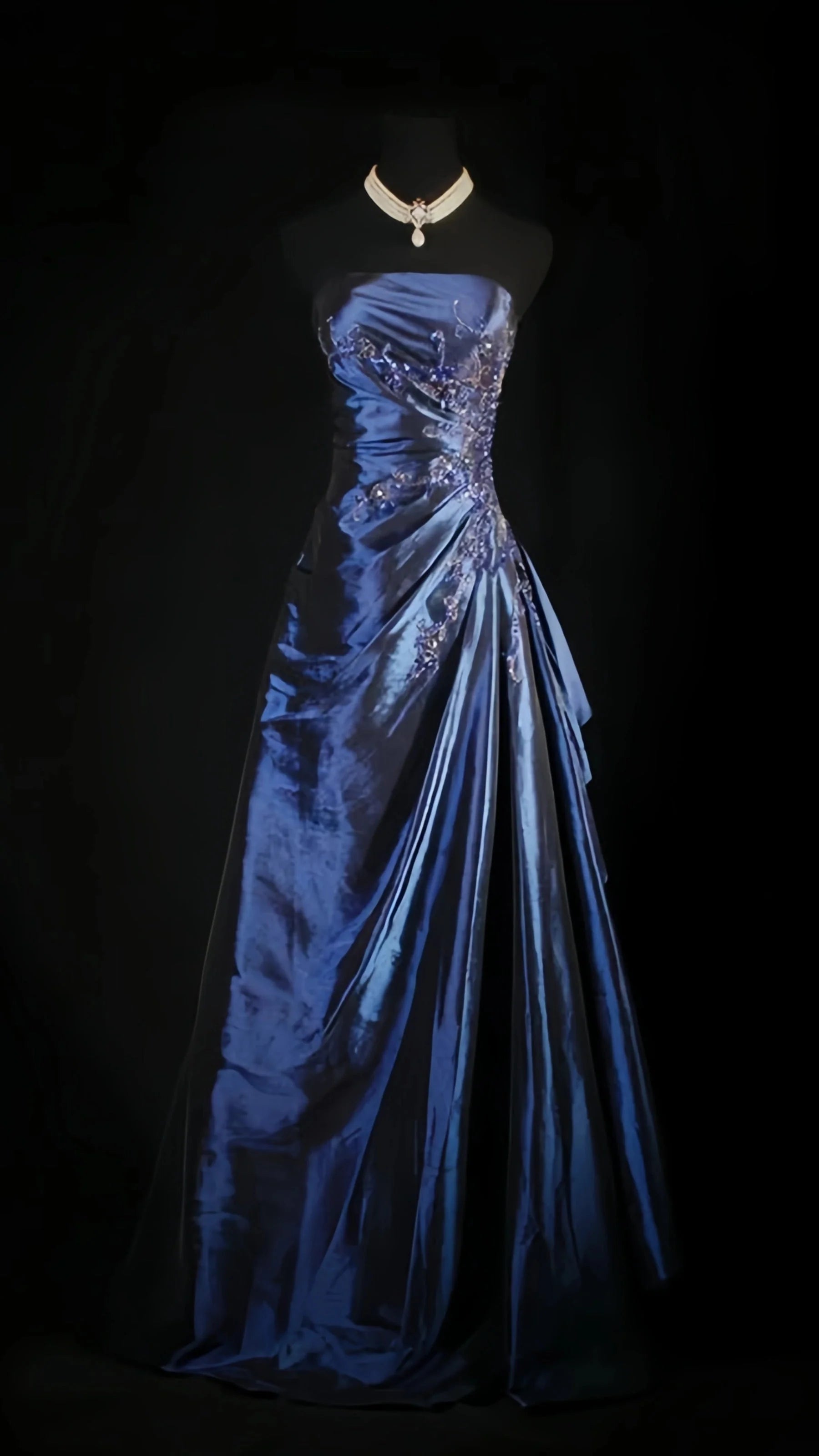 Stunning Blue Strapless Beaded Long Classy Prom Dress Classy Evening Classy Dress
