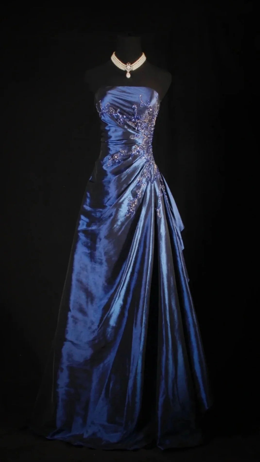 Stunning Blue Strapless Beaded Long Classy Prom Dress Classy Evening Classy Dress Main image