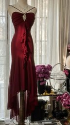 Stunning Burgundy Strapless Chiffon Mermaid Long Prom Dress