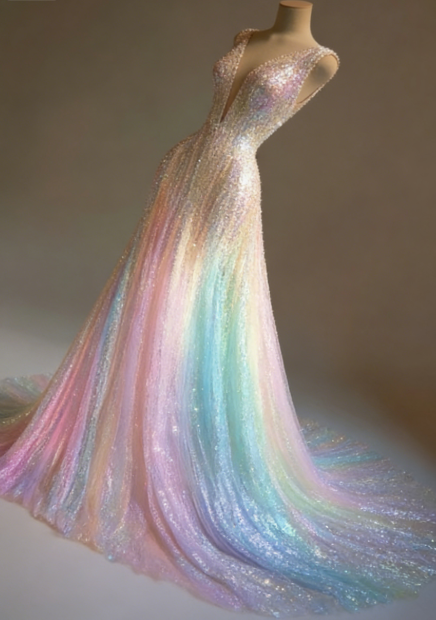 Stunning Colorful V-Neck A-Line Sequined Tulle Long Classy Prom Dress