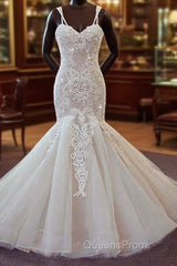 Stunning Long Mermaid Spaghetti Strap Lace Wedding Dress
