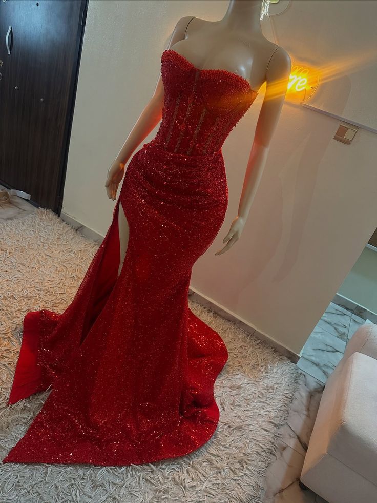 Stunning Mermaid Sweetheart Red Slit Sequin Classy Prom Dress Inspiration Classy Prom Dress Princess Graduation Dress